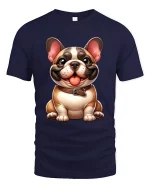Cute Smiling Bulldog Cartoon Graphic T Shirt with Happy Vibes - navy t-shirt on white background