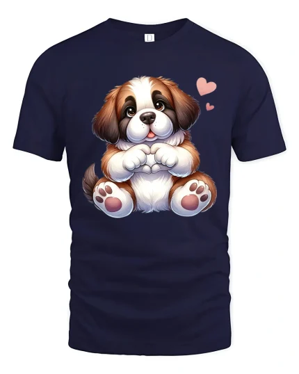 Cute Puppy Making Heart Shape Cartoon Graphic T Shirt with Love - navy t-shirt on white background