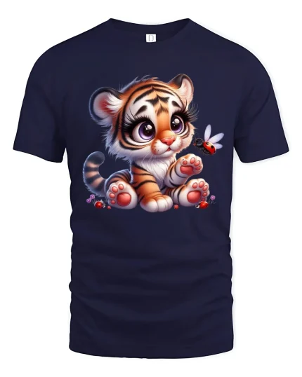 Cute Baby Tiger Cartoon Graphic T Shirt with Sweet Playful Charm - navy t-shirt on white background