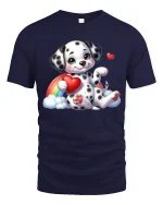 Cute Dalmatian Puppy Holding Heart Rainbow Cartoon Graphic T Shirt - navy t-shirt on white background
