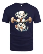 Cute Dalmatian Puppy Playing with Rope Cartoon Graphic T Shirt - navy t-shirt on white background