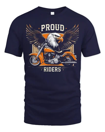 Proud Riders Eagle Motorcycle Graphic T Shirt with Bold Freedom Style - navy t-shirt on white background