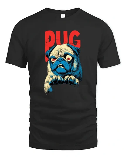Angry Pug Attitude Graphic T Shirt Bold Funny Dog Art - black t-shirt on white background