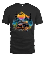 Off Road Adventure Jeep Graphic T Shirt Mountain Forest Art - black t-shirt on white background