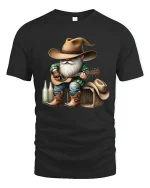 Funny Cowboy Gnome Playing Guitar Country Music Graphic T Shirt - black t-shirt on white background