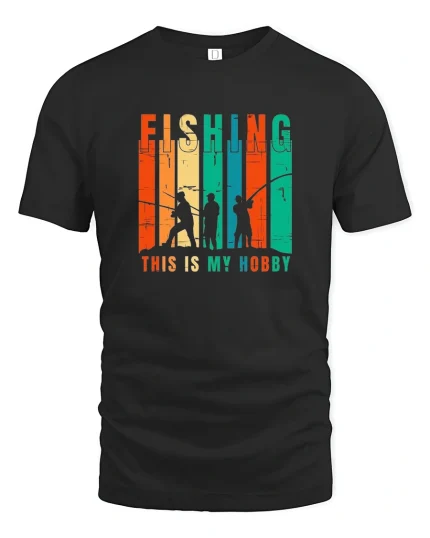 Fishing This Is My Hobby Vintage Style Angler Graphic Tee - black t-shirt on white background
