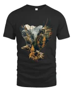 Majestic Eagle Mountain Landscape Graphic T Shirt Nature Art - black t-shirt on white background