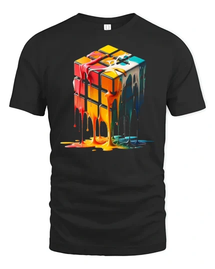 Melting Color Rubik Cube Abstract Art Graphic Tee - black t-shirt on white background
