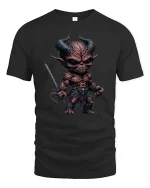 Dark Fantasy Demon Warrior Graphic T Shirt Fierce Artwork - black t-shirt on white background