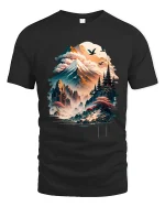 Mystical Mountain Temple Landscape Graphic T Shirt Art - black t-shirt on white background