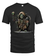 Dark Fantasy Goblin Shaman Warrior Illustration Graphic T Shirt - black t-shirt on white background