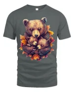 Heartwarming Bear Family Autumn Illustration Graphic T Shirt - gray t-shirt on white background