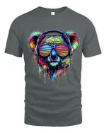 Colorful Koala With Headphones Neon Art Music Graphic T Shirt - gray t-shirt on white background