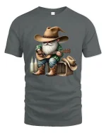 Funny Cowboy Gnome Playing Guitar Country Music Graphic T Shirt - gray t-shirt on white background