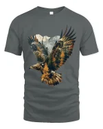 Majestic Eagle Mountain Landscape Graphic T Shirt Nature Art - gray t-shirt on white background