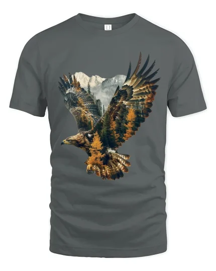 Majestic Eagle Mountain Landscape Graphic T Shirt Nature Art - gray t-shirt on white background