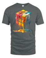Melting Color Rubik Cube Abstract Art Graphic Tee - gray t-shirt on white background