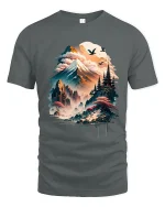 Mystical Mountain Temple Landscape Graphic T Shirt Art - gray t-shirt on white background