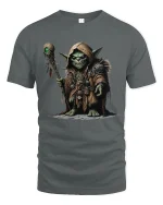 Dark Fantasy Goblin Shaman Warrior Illustration Graphic T Shirt - gray t-shirt on white background