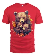 Heartwarming Bear Family Autumn Illustration Graphic T Shirt - red t-shirt on white background