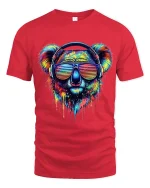 Colorful Koala With Headphones Neon Art Music Graphic T Shirt - red t-shirt on white background