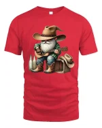 Funny Cowboy Gnome Playing Guitar Country Music Graphic T Shirt - red t-shirt on white background