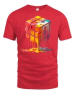Melting Color Rubik Cube Abstract Art Graphic Tee - red t-shirt on white background