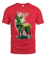 Majestic Forest Deer Silhouette Nature Graphic T Shirt Art - red t-shirt on white background