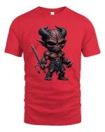 Dark Fantasy Demon Warrior Graphic T Shirt Fierce Artwork - red t-shirt on white background