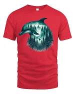 Mystical Dolphin Forest Moon Graphic T Shirt Nature Art - red t-shirt on white background