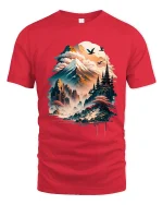 Mystical Mountain Temple Landscape Graphic T Shirt Art - red t-shirt on white background