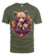 Heartwarming Bear Family Autumn Illustration Graphic T Shirt - military green t-shirt on white background