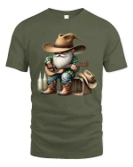 Funny Cowboy Gnome Playing Guitar Country Music Graphic T Shirt - military green t-shirt on white background