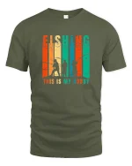 Fishing This Is My Hobby Vintage Style Angler Graphic Tee - military green t-shirt on white background