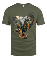 Majestic Eagle Mountain Landscape Graphic T Shirt Nature Art - military green t-shirt on white background
