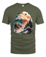 Mystical Mountain Temple Landscape Graphic T Shirt Art - military green t-shirt on white background