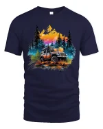 Off Road Adventure Jeep Graphic T Shirt Mountain Forest Art - navy t-shirt on white background