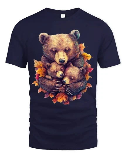 Heartwarming Bear Family Autumn Illustration Graphic T Shirt - navy t-shirt on white background