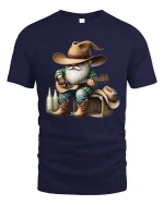 Funny Cowboy Gnome Playing Guitar Country Music Graphic T Shirt - navy t-shirt on white background