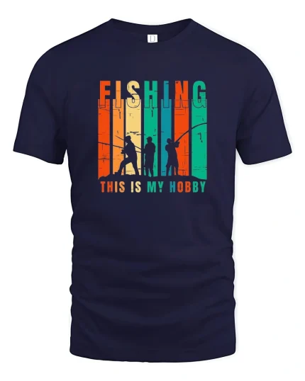 Fishing This Is My Hobby Vintage Style Angler Graphic Tee - navy t-shirt on white background
