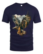 Majestic Eagle Mountain Landscape Graphic T Shirt Nature Art - navy t-shirt on white background