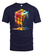 Melting Color Rubik Cube Abstract Art Graphic Tee - navy t-shirt on white background