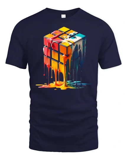 Melting Color Rubik Cube Abstract Art Graphic Tee - navy t-shirt on white background