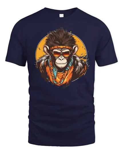 Cool Monkey Street Style Graphic Tee With Bold Urban Attitude - navy t-shirt on white background