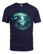Mystical Dolphin Forest Moon Graphic T Shirt Nature Art - navy t-shirt on white background