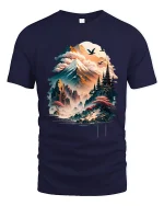 Mystical Mountain Temple Landscape Graphic T Shirt Art - navy t-shirt on white background