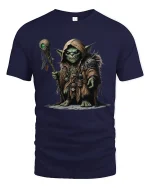 Dark Fantasy Goblin Shaman Warrior Illustration Graphic T Shirt - navy t-shirt on white background