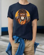 Cool Monkey Street Style Graphic Tee With Bold Urban Attitude - model wearing navy tee with hands in pockets