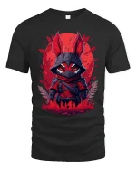 Red Ninja Fox Warrior Graphic T Shirt Dark Fantasy Art Style - black t-shirt on white background