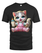Cute Baby Kitten Graphic T Shirt Adorable Cartoon Animal Art - black t-shirt on white background
